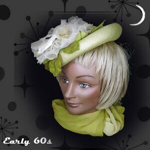 Vintage Summer Straw Hat, Calot Beret, 50s 60s Spring High Fashion